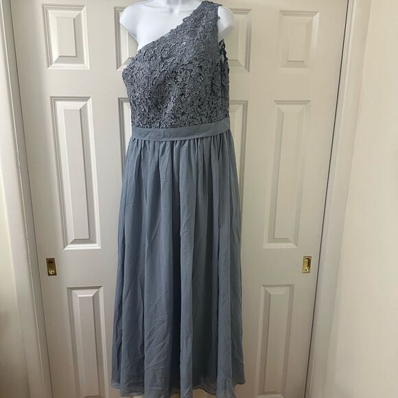 POMUYOO One ShoulderLace Bodice Chiffon Wedding/Formal Gown - Picture 5 of 9